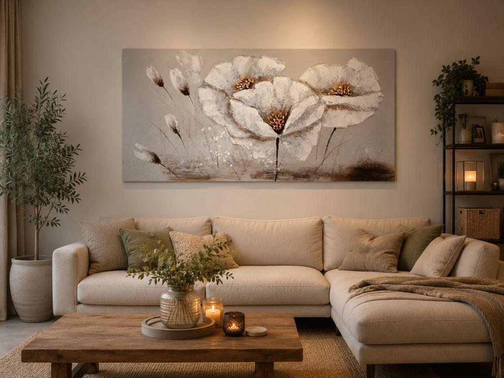 Schilderij met witte bloemen 1.40 x 0.70, Ophalen