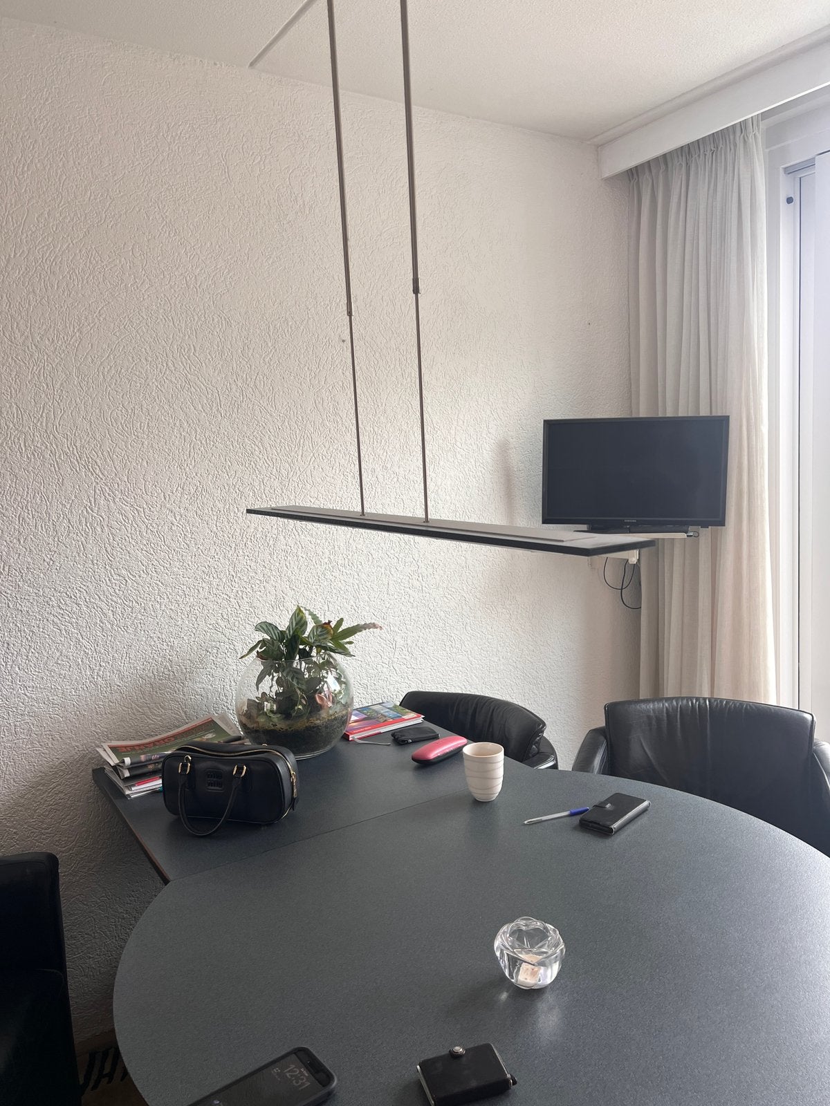 Moderne hanglamp, Ophalen, 50 tot 75 cm, Zo goed als nieuw, Glas
