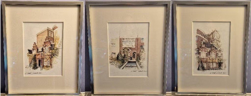 Ciano Siewert, 3 maal aquarel stadsgezicht Amsterdam 2001, Antiek en Kunst, Kunst | Schilderijen | Klassiek, Realistisch, Ophalen of Verzenden