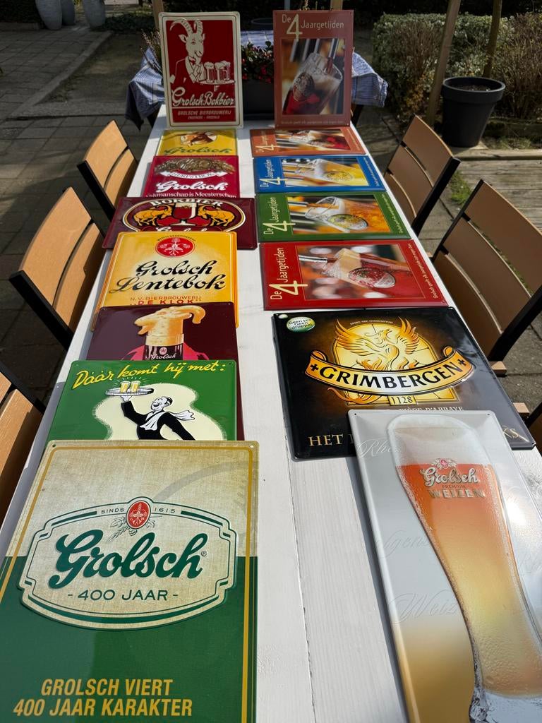 Grolsch en Grimbergen reclameborden, Ophalen, Gebruikt, Reclamebord, Plaat of Schild, Grolsch