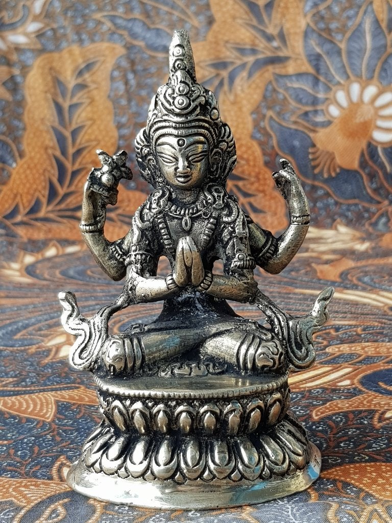 Mooi origineel oud Oosters tempelbeeldje van brons 12 cm., Zilver, Handgemaakt, India, Ophalen of Verzenden