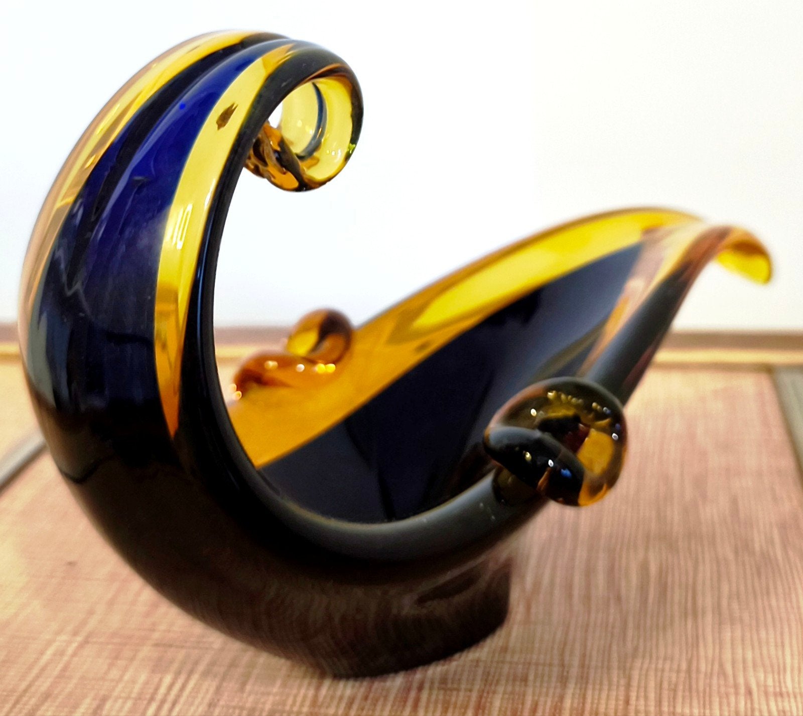 Vintage Murano Somerso Gondola Schaal/Asbak – Blauw & Amber, Ophalen of Verzenden