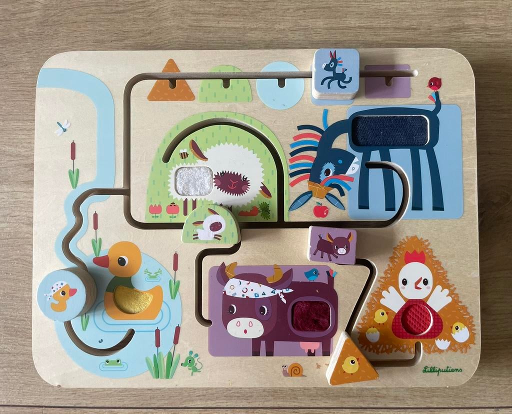 Lilliputiens labyrint hout puzzel boerderij, Ophalen of Verzenden, 10 tot 50 stukjes, Zo goed als nieuw