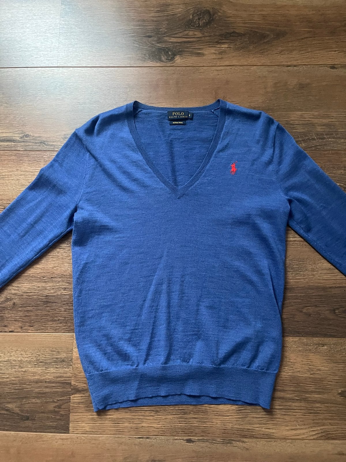 Ralph Lauren Polo trui blauw merino wol maat 36, Ophalen of Verzenden, Zo goed als nieuw, Maat 36 (S), Blauw