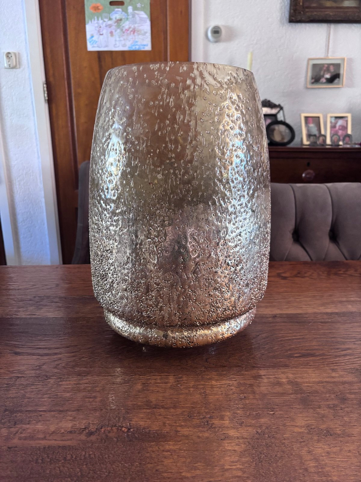 Grote gouden glazen vaas met bubbeltextuur, Antiek en Kunst, Antiek | Vazen, Ophalen
