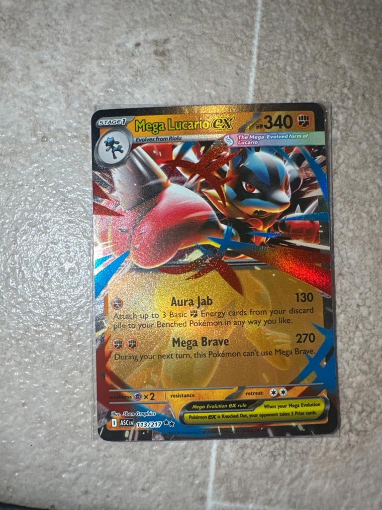 Mega Lucario EX 113/217 Ascended Heroes Pokémon Kaart, Ophalen of Verzenden, Zo goed als nieuw, Losse kaart, Foil