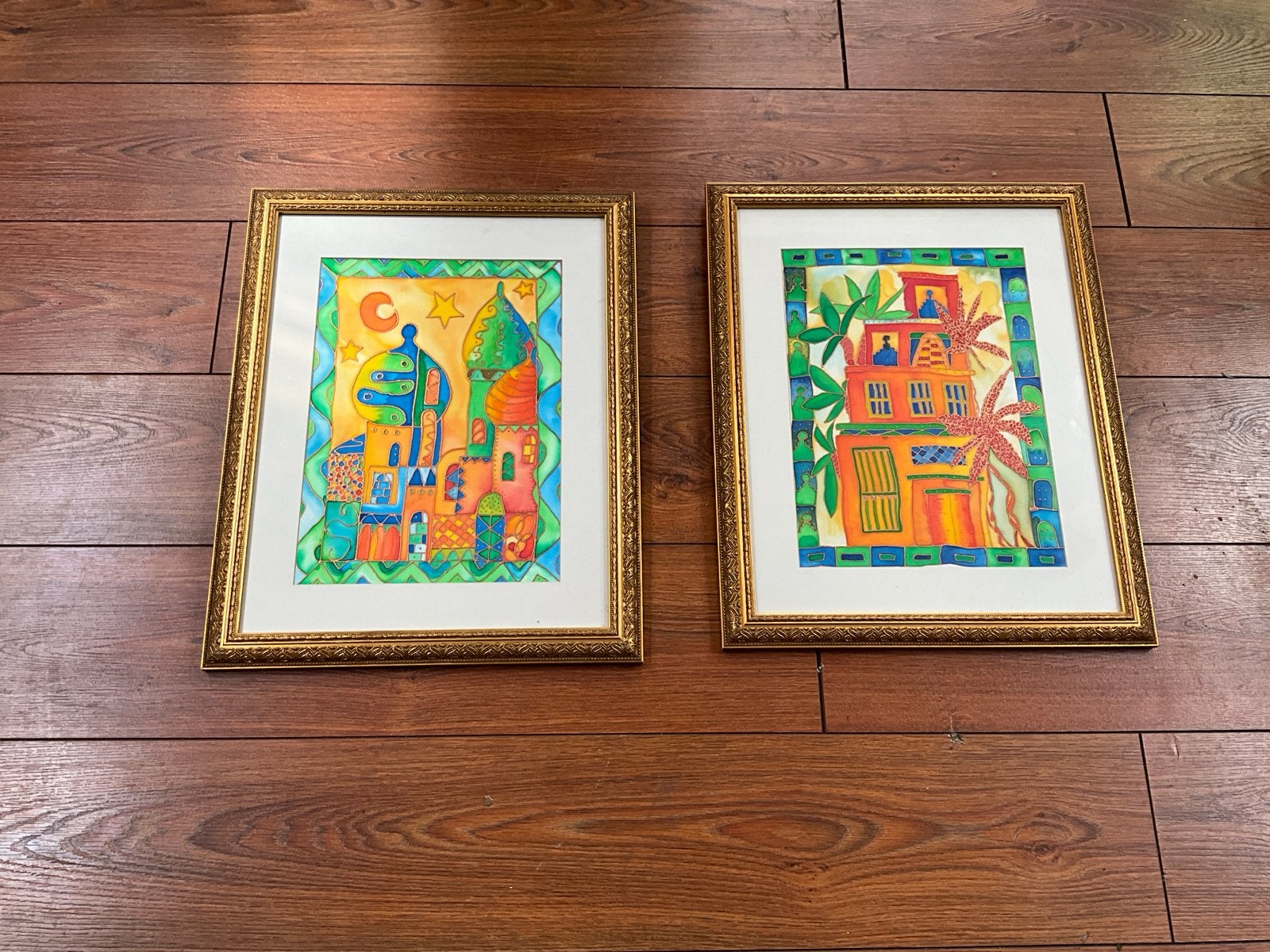 Set van 2 ingelijste aquarel schilderijen van Annette Bakker, Aquarel, Papier/karton, Ophalen of Verzenden, Ingelijst