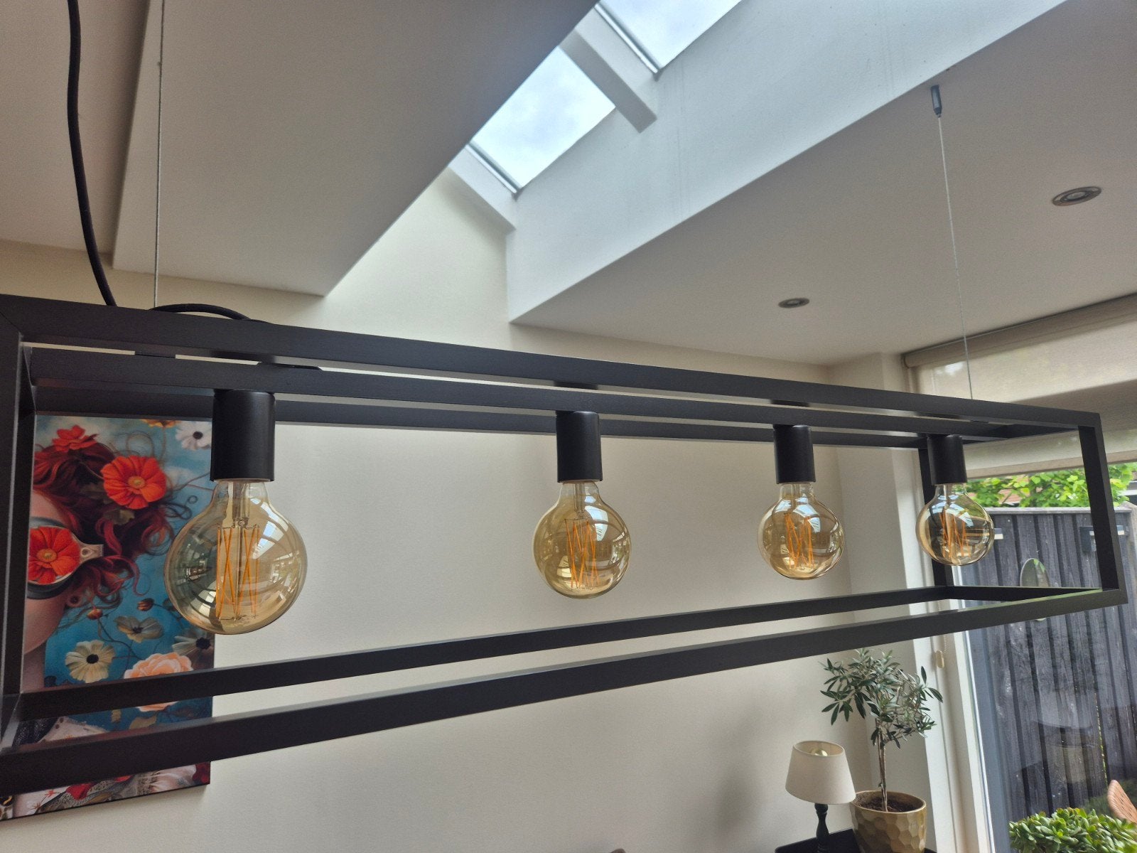 Moderne antraciet zwarte Hanglamp met 4 lampen, Eijerkamp, Ophalen, Modern, Industrieel, Zo goed als nieuw, Metaal
