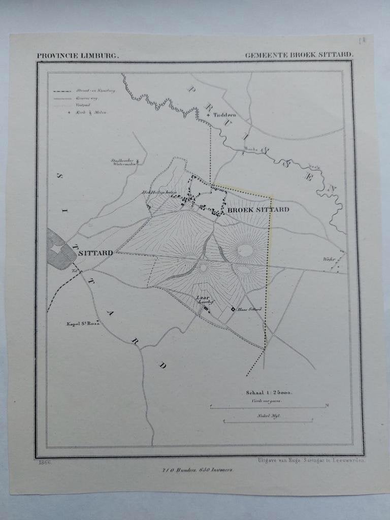 11 / Broek Sittard Tuddern Limburg Litho 1866 van J. Kuyper, Ophalen of Verzenden