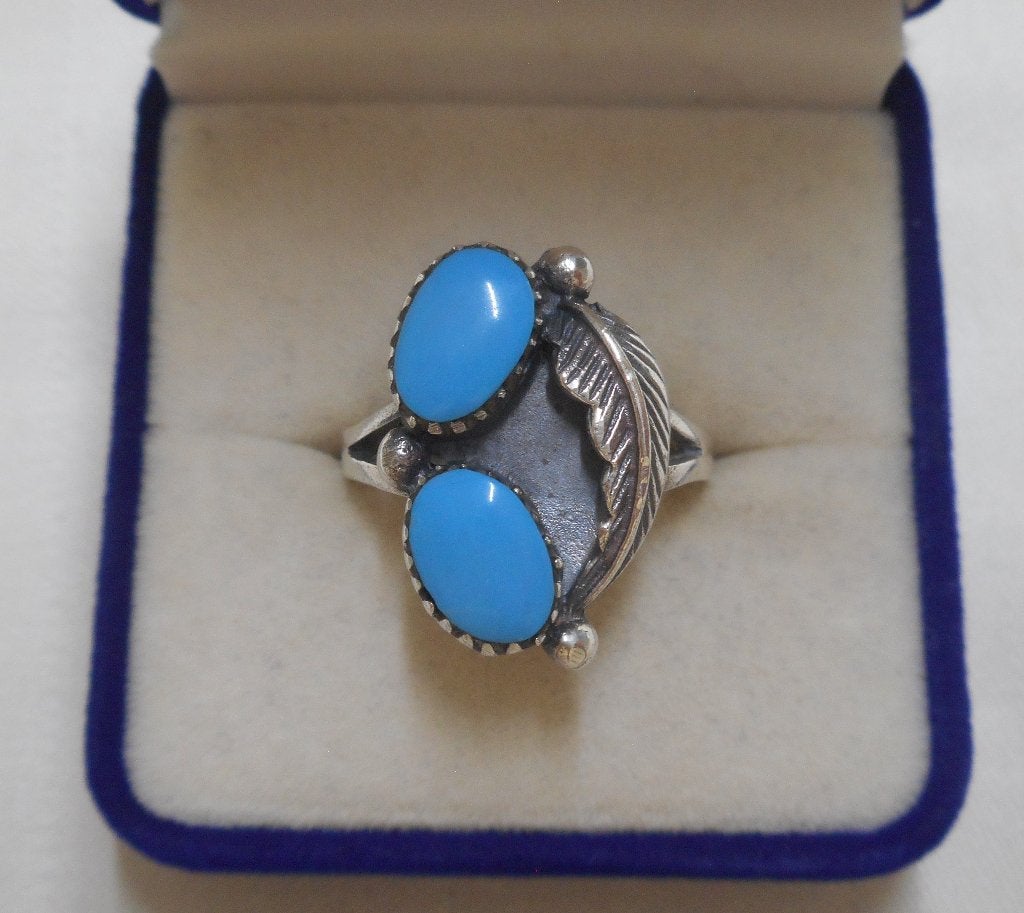 Zilveren Navajo ring met turquoise en veer maat 19 nr.683, 18 tot 19, Verzenden, Zo goed als nieuw, Dame