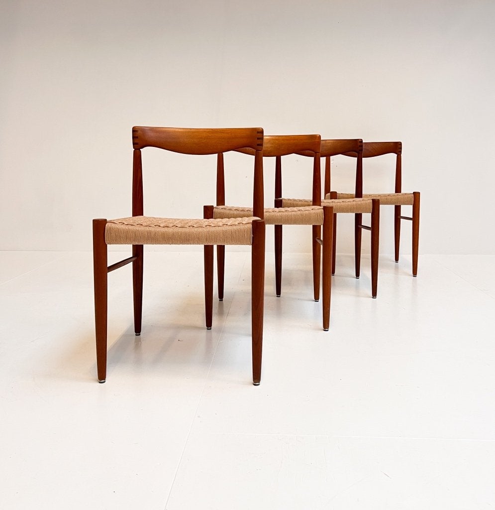 Set van 4 papercord stoelen van H. Klein voor Bramin, 1960's, Huis en Inrichting, Stoelen, Gebruikt, Bruin, Design, Ophalen of Verzenden
