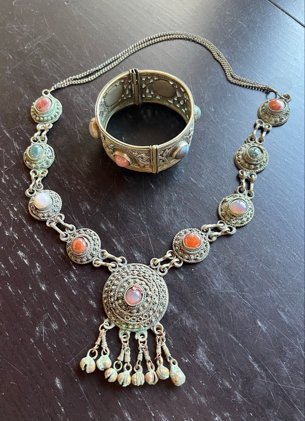 Vintage ketting en armband met edelstenen, Overige materialen, Gebruikt, Ophalen of Verzenden, Met edelsteen