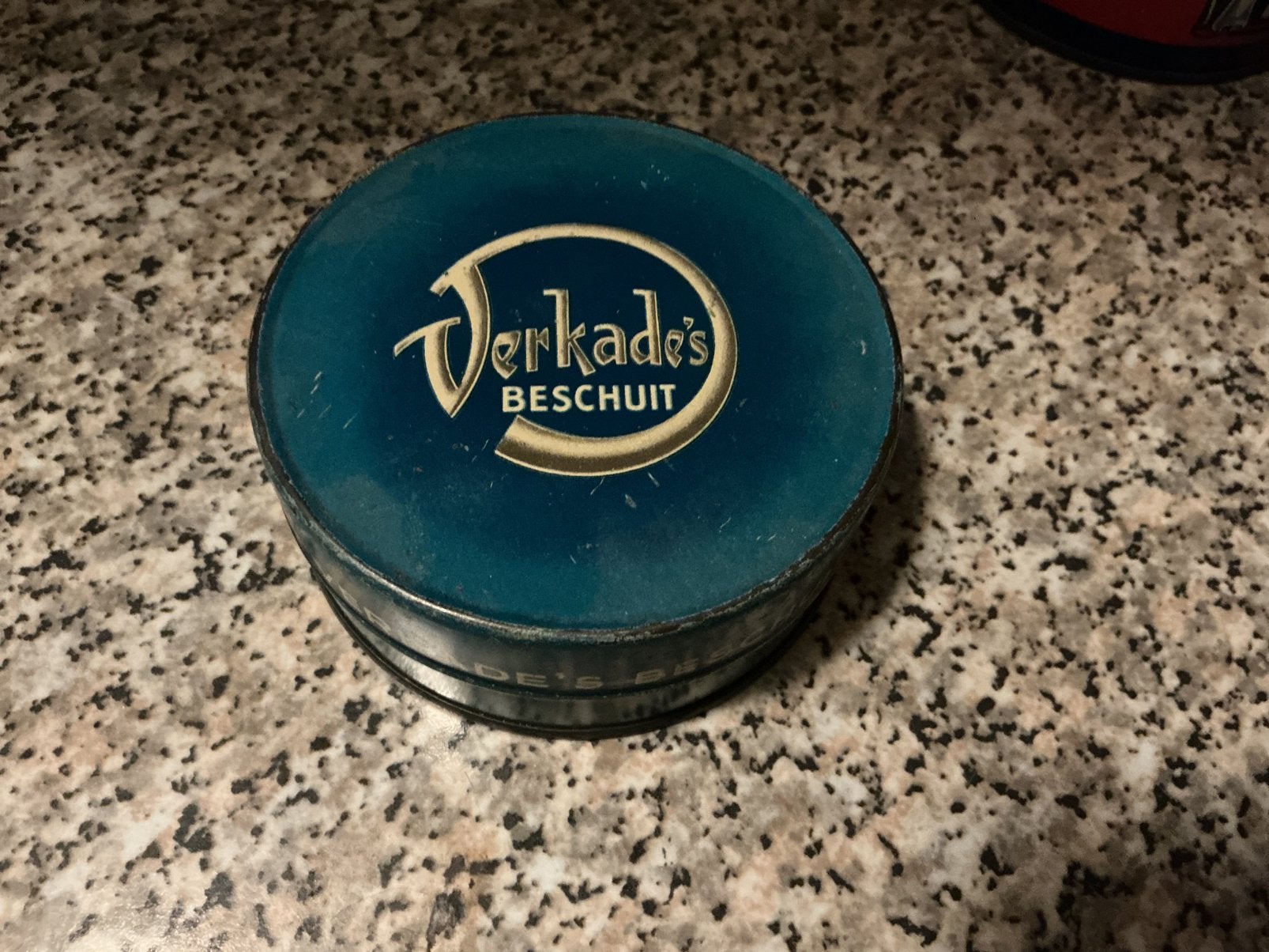 Vintage Verkade's Beschuit blik - Teal, Ophalen of Verzenden
