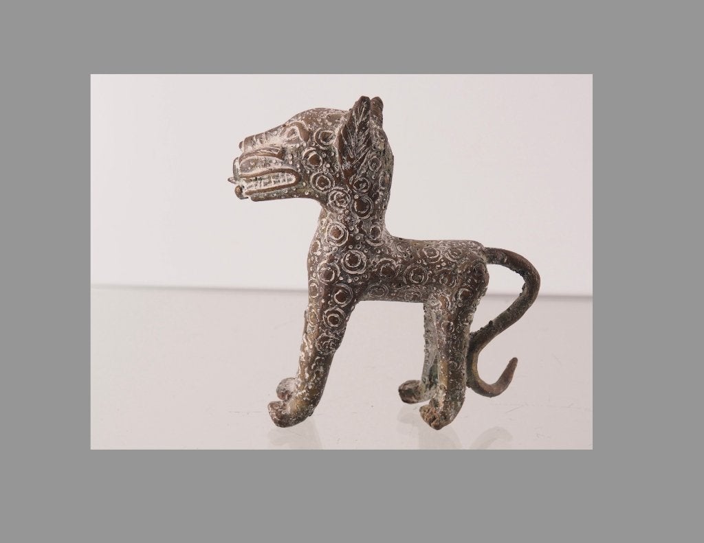 Div obj. 457 gr. Bronzen Benin luipaard, Nigeria (120808-05), Antiek en Kunst, Afrika, Handgemaakt, Ophalen of Verzenden, 14 cm