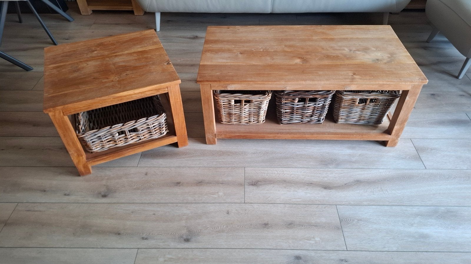 teak Salontafel met bijzettafel, Huis en Inrichting, Ophalen, Rechthoekig, 50 tot 100 cm, 50 tot 100 cm