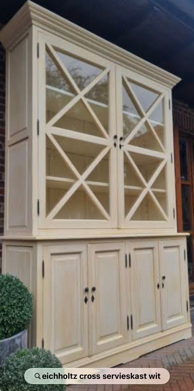 Eichholz Cross servies vitrinekast buffetkast wit, 200 cm of meer, Landelijk Shabby chic klassiek, 150 tot 200 cm, Eikenhout