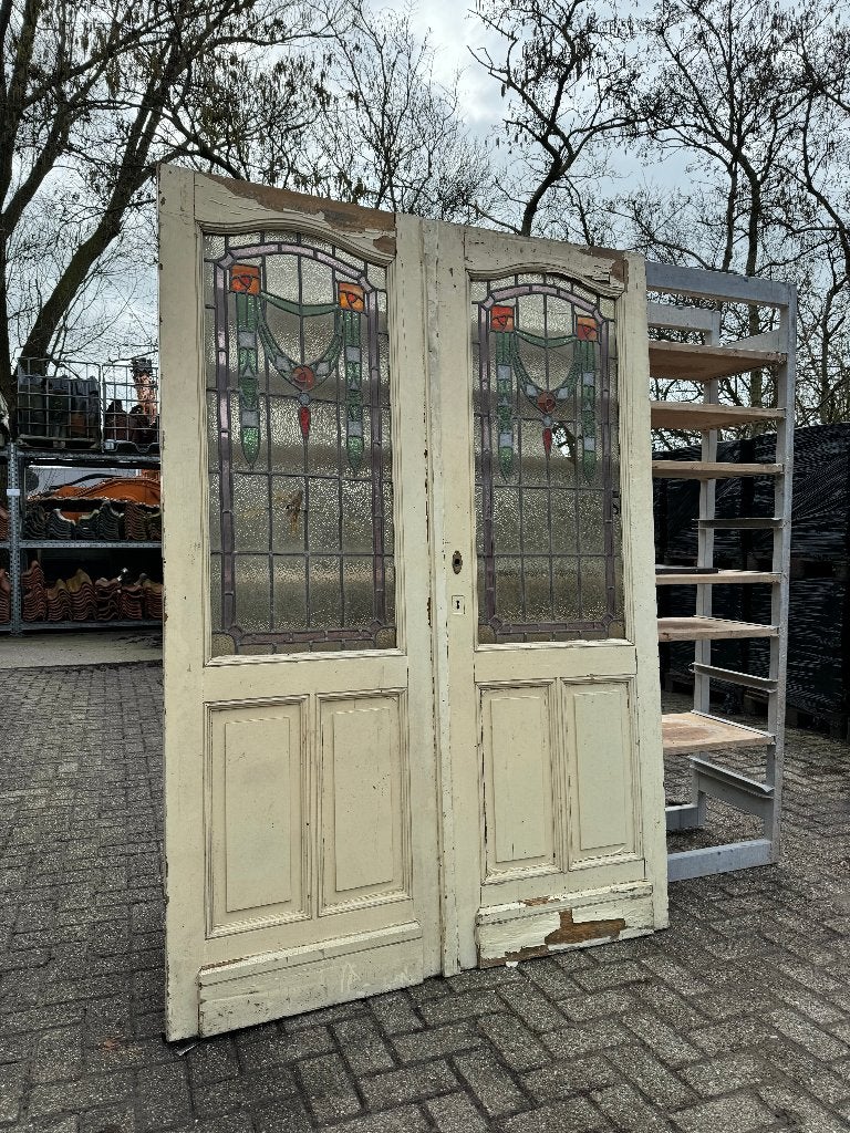 Set glas in lood deuren openslaand jugendstil 203x143cm., Ophalen