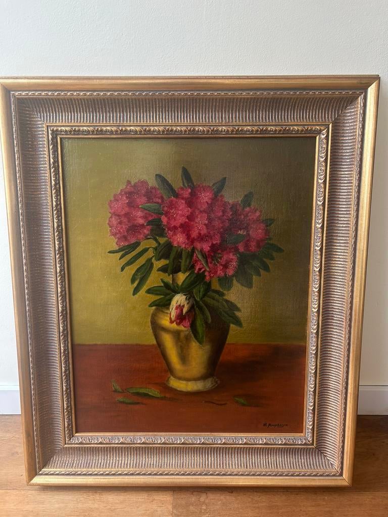 Willem Raaphorst antiek schilderij bloemen stilleven 69x81cm, Ophalen of Verzenden