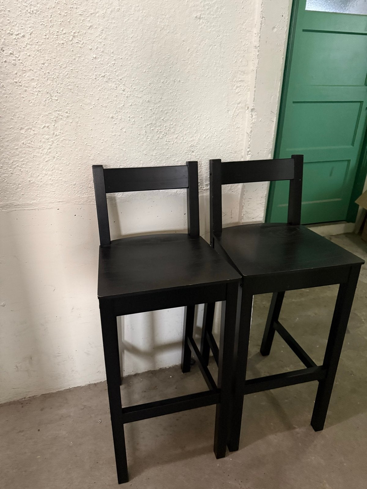 Ikea Barkruk Barstoel - Zwart Hout, Set van 2, Ophalen, Gebruikt, Met voetsteun, 60 tot 90 cm