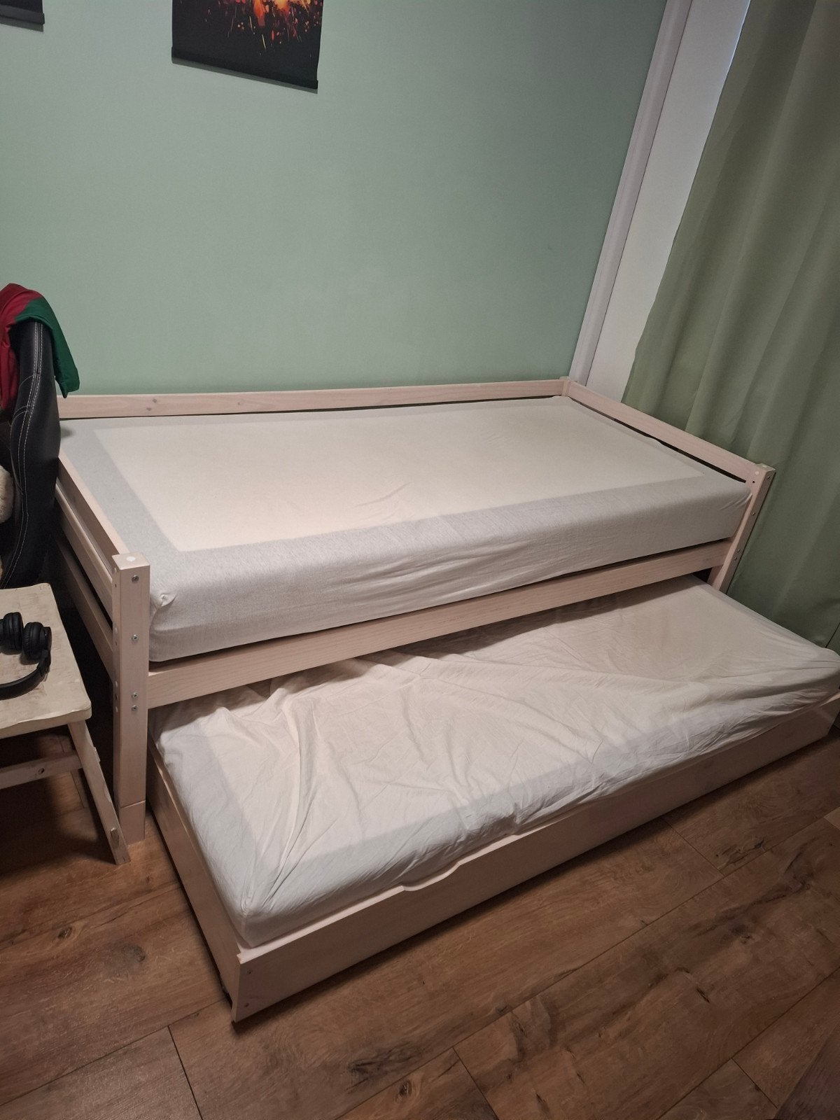 Ties Eenpersoonsbed met onderschuifbed, Huis en Inrichting, Slaapkamer | Bedden, Ophalen, Gebruikt, 90 cm, Eenpersoons