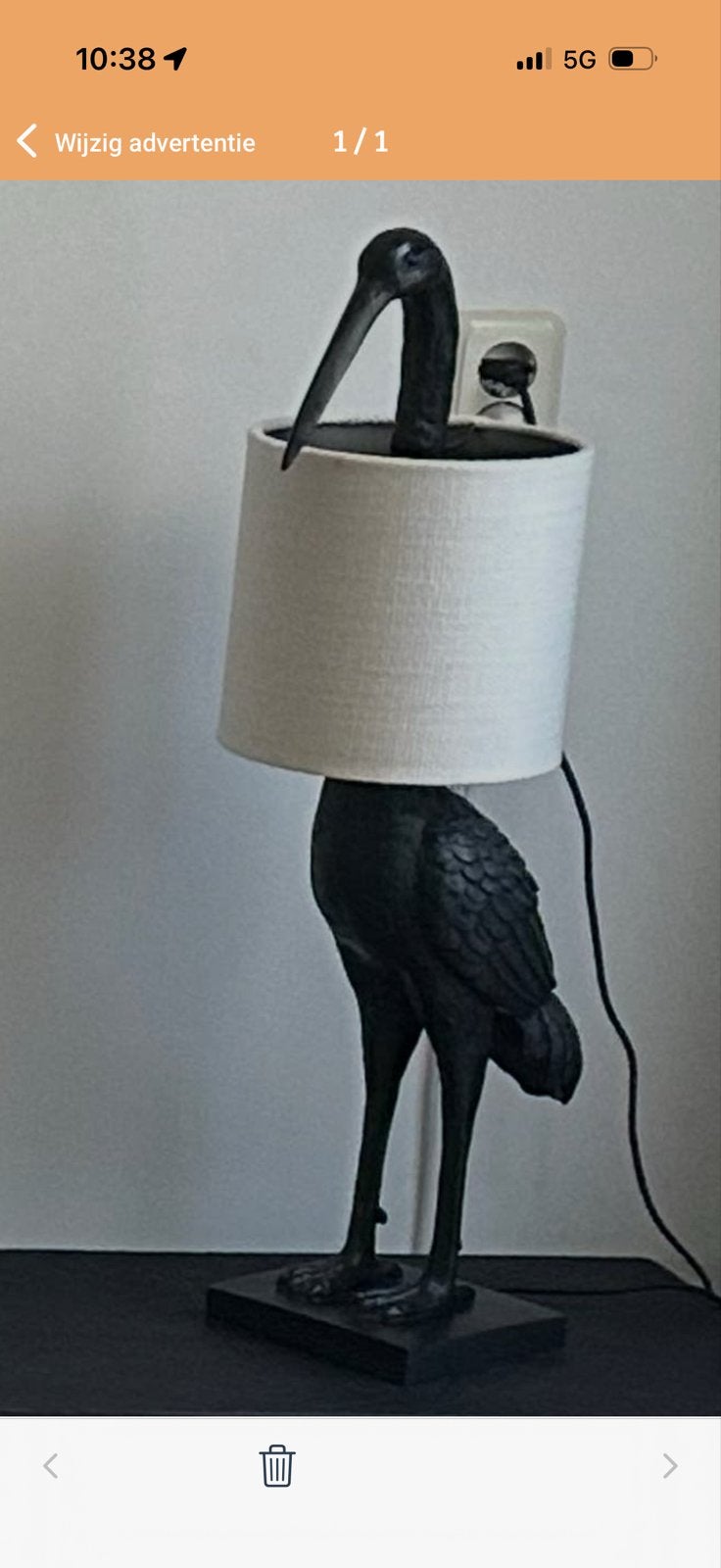 Bijzondere tafellamp met vogel design, Huis en Inrichting, Overige materialen, Gebruikt, Zwart, Ophalen of Verzenden