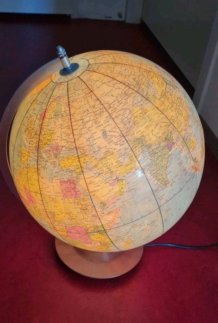 Verlichte Wereldbol - Vintage Staatshoofd Globe lamp, Kunststof, Ophalen of Verzenden, Staatkundige wereldbol, Draaibaar