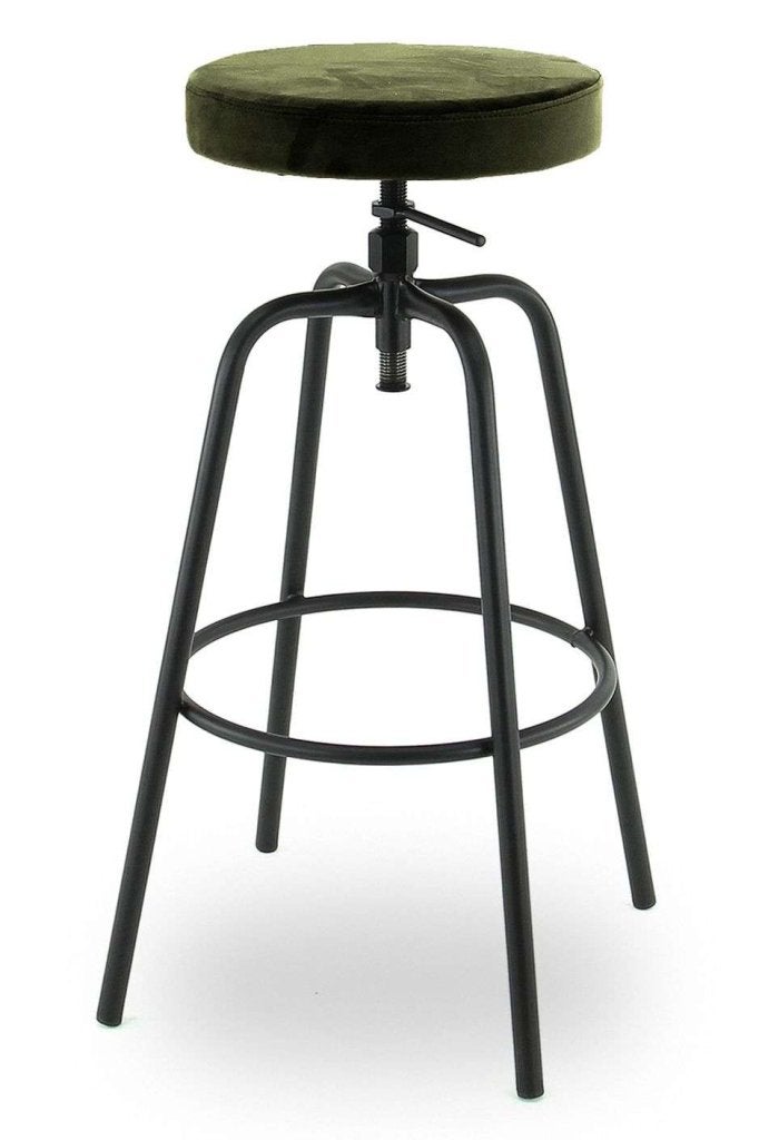 Mii retro / vintage barkruk velours ( oa petrol en olive ), 60 tot 90 cm, Nieuw, Ophalen of Verzenden, Industriestraat 5