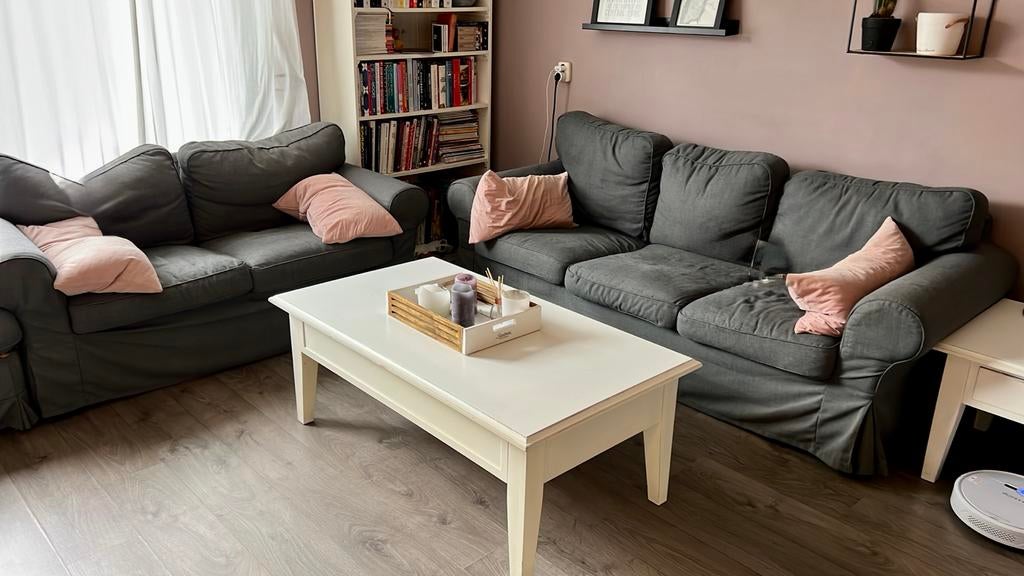 Complete set grijze hoezen voor IKEA bank (3+2-zits + hocker, Ophalen, Gebruikt, 75 tot 100 cm, Rechte bank