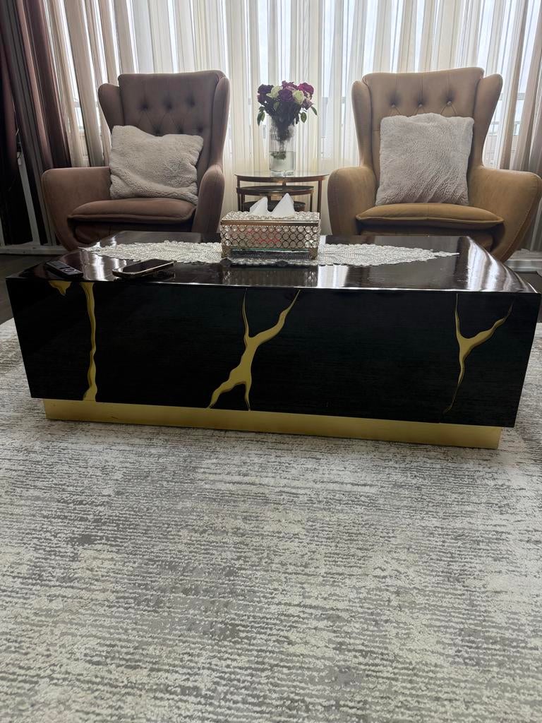 Luxe Zwart met Goud Salontafel en TV-meubel Set, Overige materialen, 100 tot 150 cm, 150 tot 200 cm, Ophalen of Verzenden