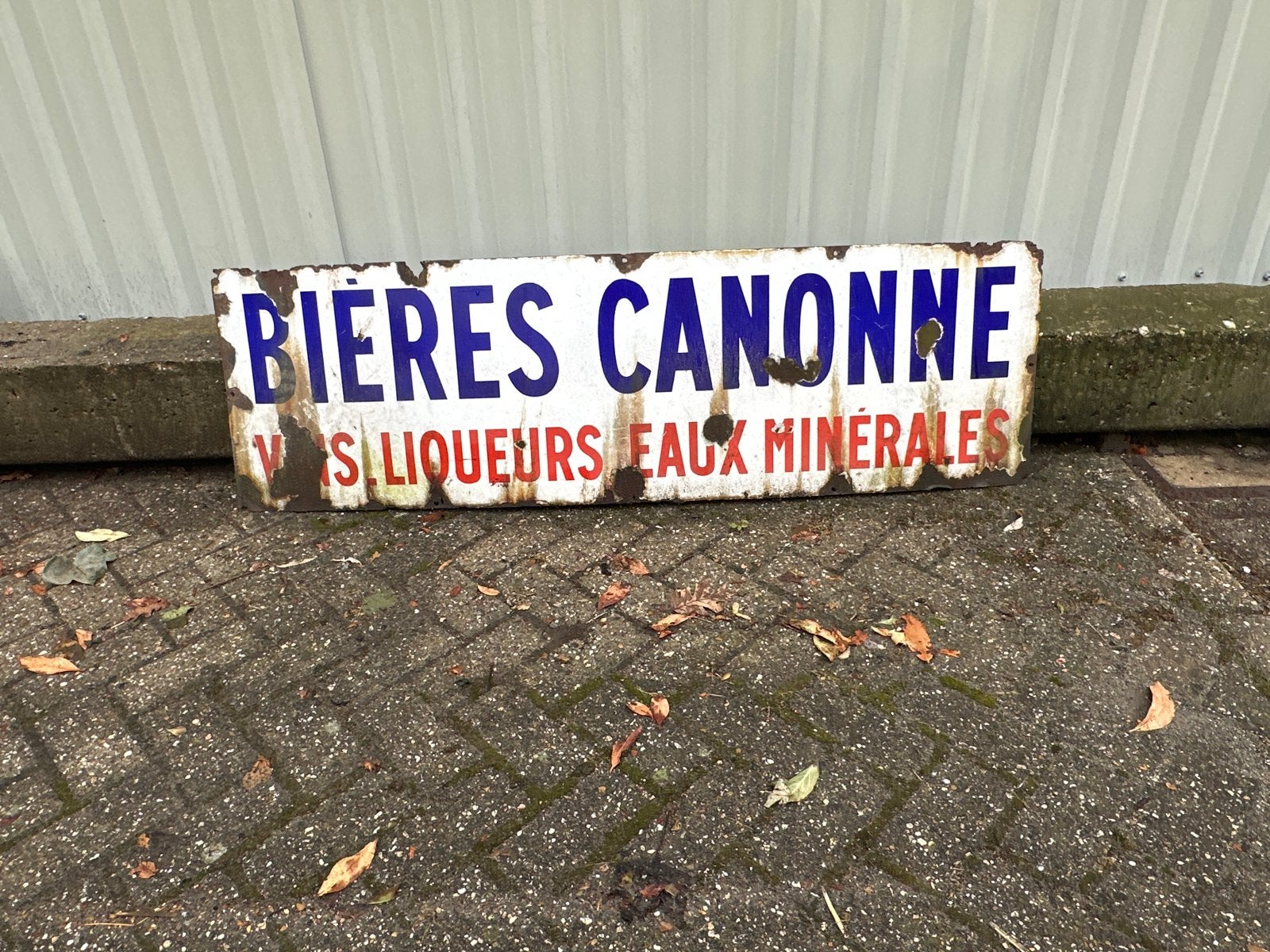 Vintage Emaille Reclamebord 'Bieres Canonne' 150 x 45 cm, Antiek en Kunst, Ophalen