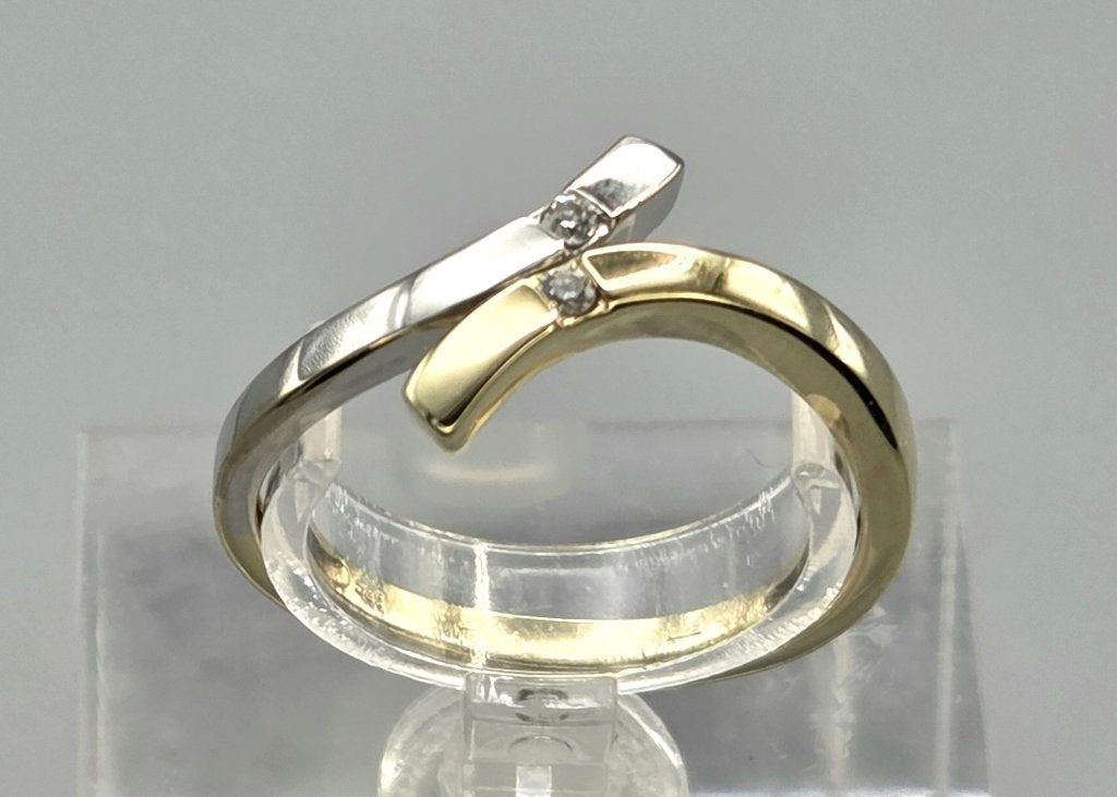 Gouden Vintage bi-color ring diamanten Ca: 0.04 ct. 2026/448