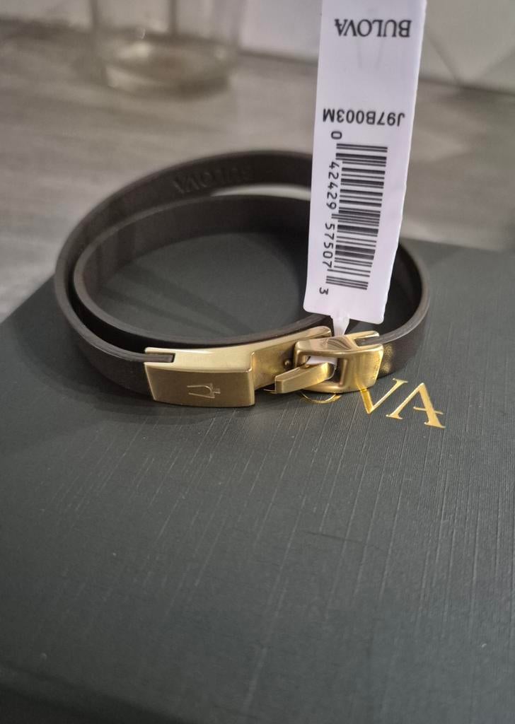 Bulova Leren heren Armband - Bruin met Gouden Sluiting, Ophalen of Verzenden, Nieuw, Bruin, Leer