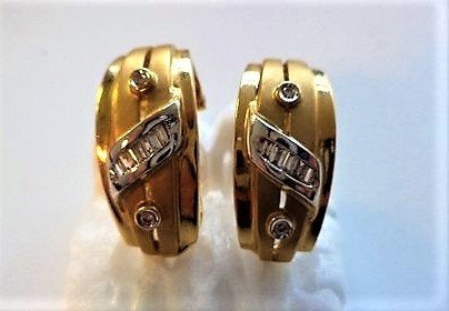 14K Gouden vintage Klapoorbellen met Diamant - Ongedragen, Ophalen, Nieuw, Met edelsteen, Goud