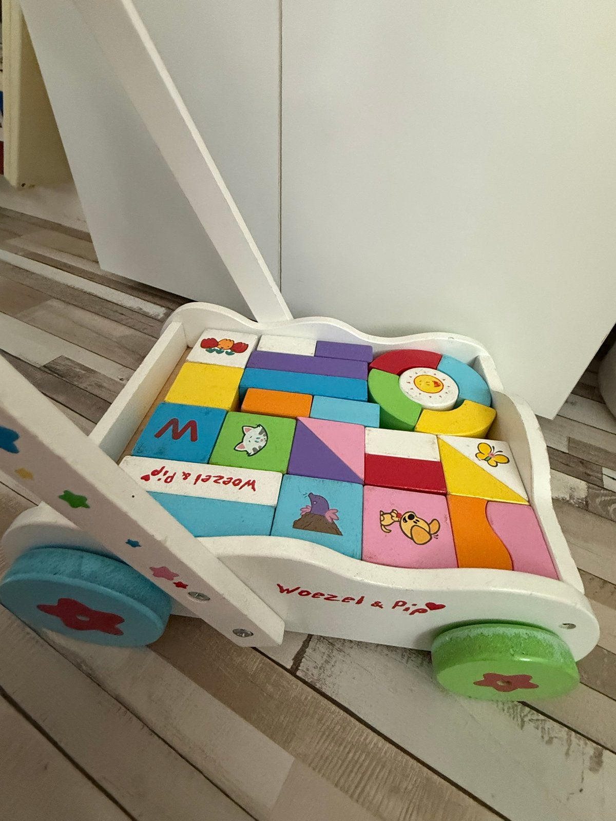 Woezel & Pip Houten Loopwagen met Blokken, Ophalen, Gebruikt, Overige typen, Met wieltjes