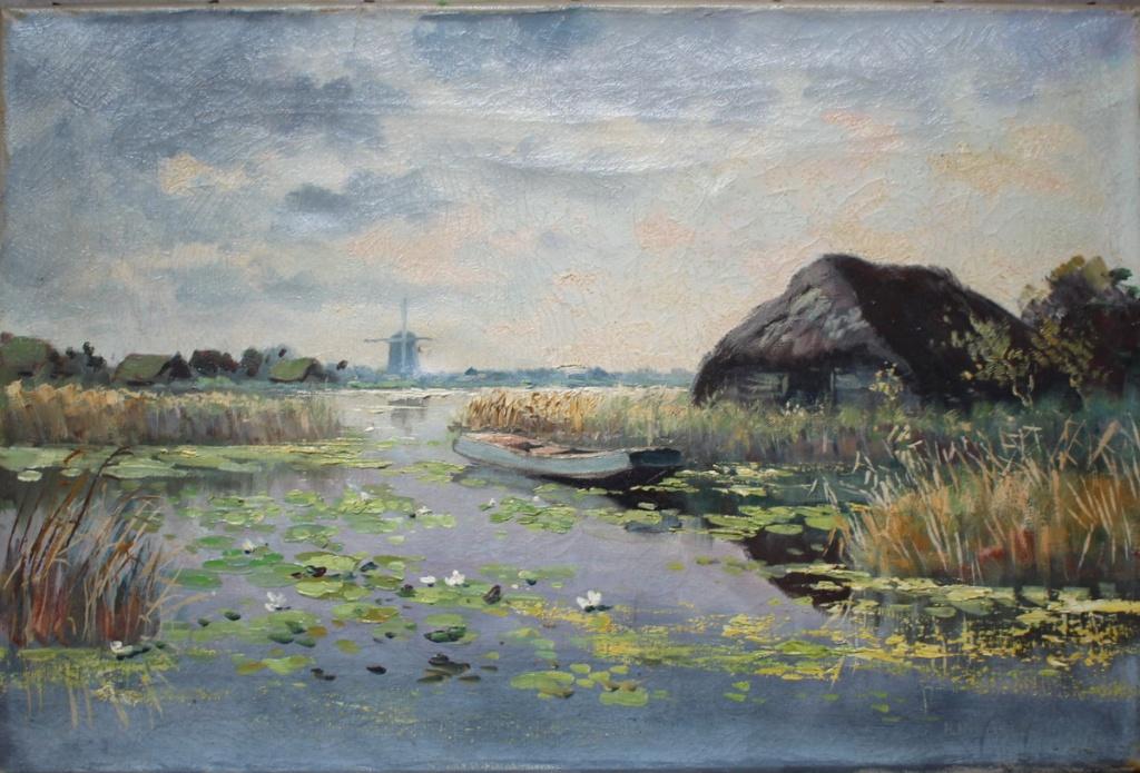 Henriette Hubregtse - Lanzing, olieverf, plassen landschap., Antiek en Kunst, Verzenden