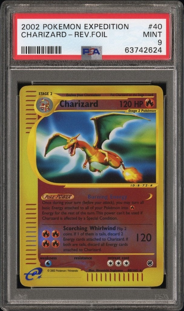 Charizard Expedition Reverse Holo PSA 9 Vintage WOTC, Ophalen of Verzenden, Zo goed als nieuw, Losse kaart, Foil