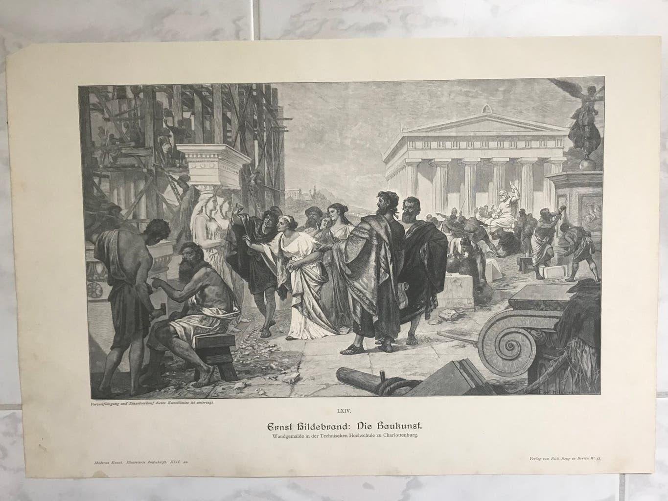 Ernst Wilhelm Hildebrand: Die Baukunst, 1896, 32x19,5 cm., Origineel, 1800 - 1899, Stadsgezicht, 19 cm