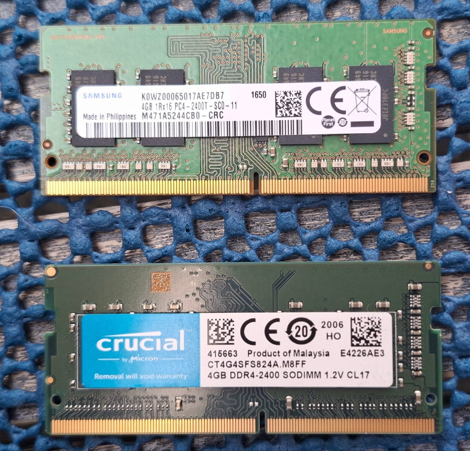 Crucial en Samsung 4GB DDR4 SODIMM RAM Geheugen, Computers en Software, RAM geheugen, Gebruikt, DDR4, Ophalen of Verzenden, Laptop
