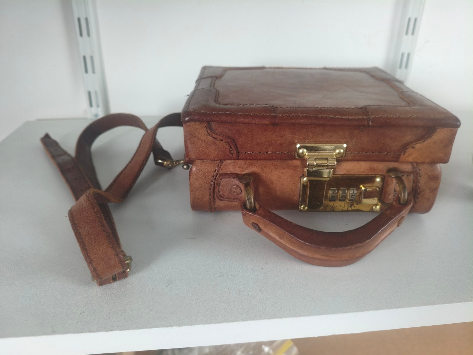 Vintage Leren Handtas met Batik Voering - Bosboom Collectie, Sieraden, Tassen en Uiterlijk, Ophalen, Gebruikt, Bruin, Handtas