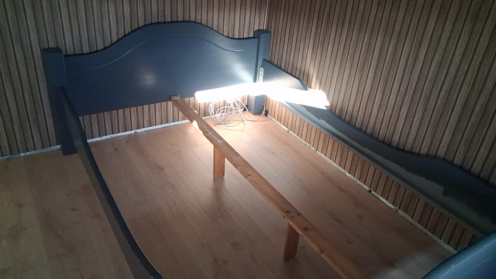 Bedframe 140 cm breed - Donkergrijs, Ophalen, Gebruikt, Tweepersoons, 140 cm