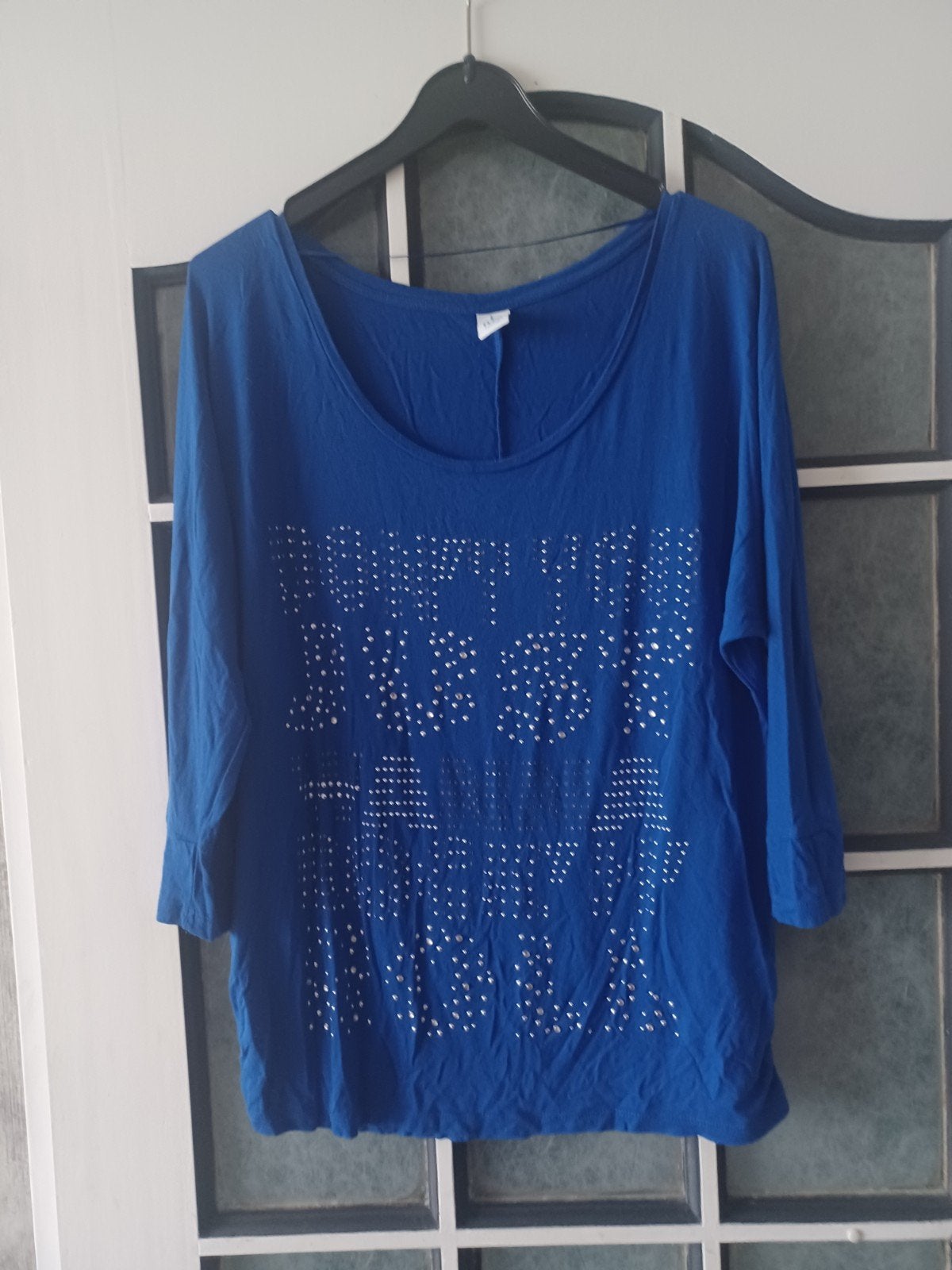 Blauw longsleeve shirt met glittersteentjes, maat L, Blauw, Maat 42/44 (L), Ophalen of Verzenden, Zo goed als nieuw