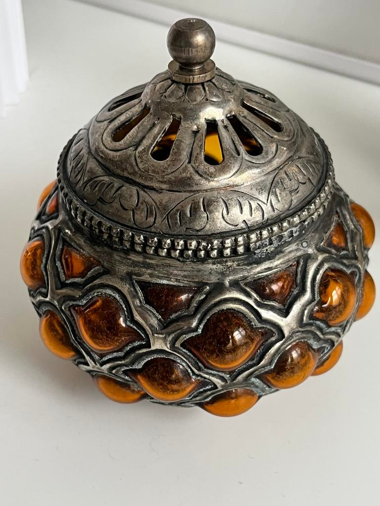 Vintage antique brass hand-blown apothecary jar, Ophalen of Verzenden