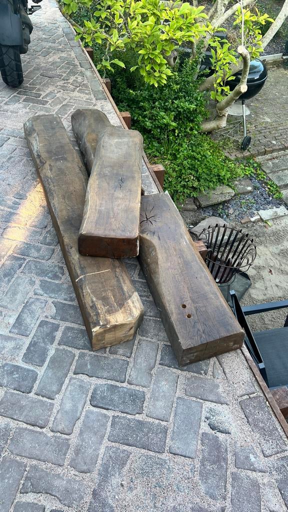 Massief eikenhouten balken 13x25cm - 4 stuks, Ophalen, Gebruikt, Eiken, 50 mm of meer