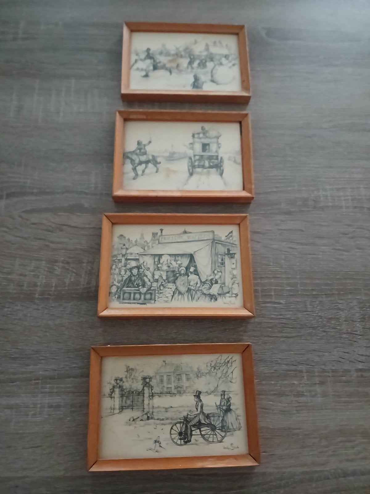Set van 4 ingelijste potloodtekeningen, Antiek en Kunst, Ophalen of Verzenden, Tekening, Potloodtekening, Ingelijst
