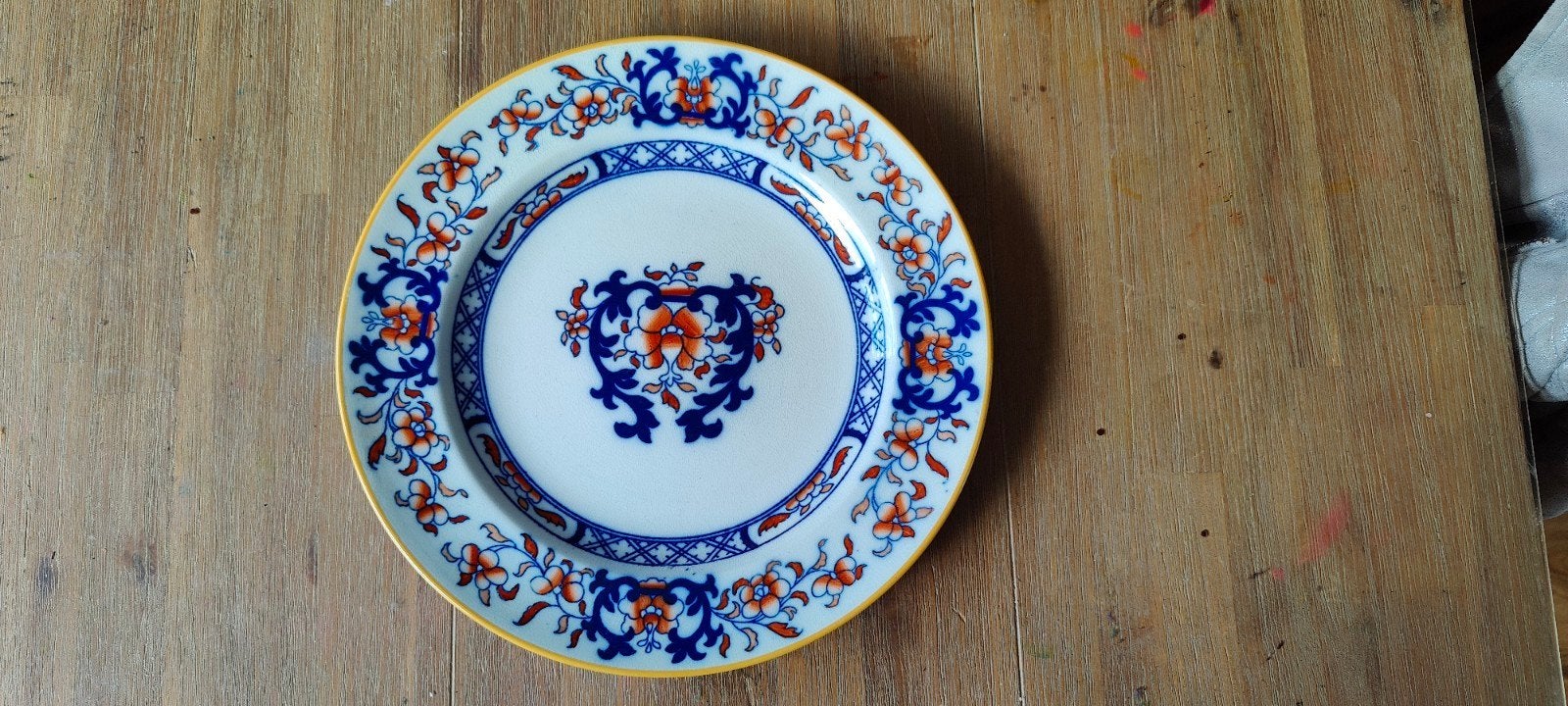 Antiek bord  MINTON blauw en oranje bloemmotief, Ophalen of Verzenden