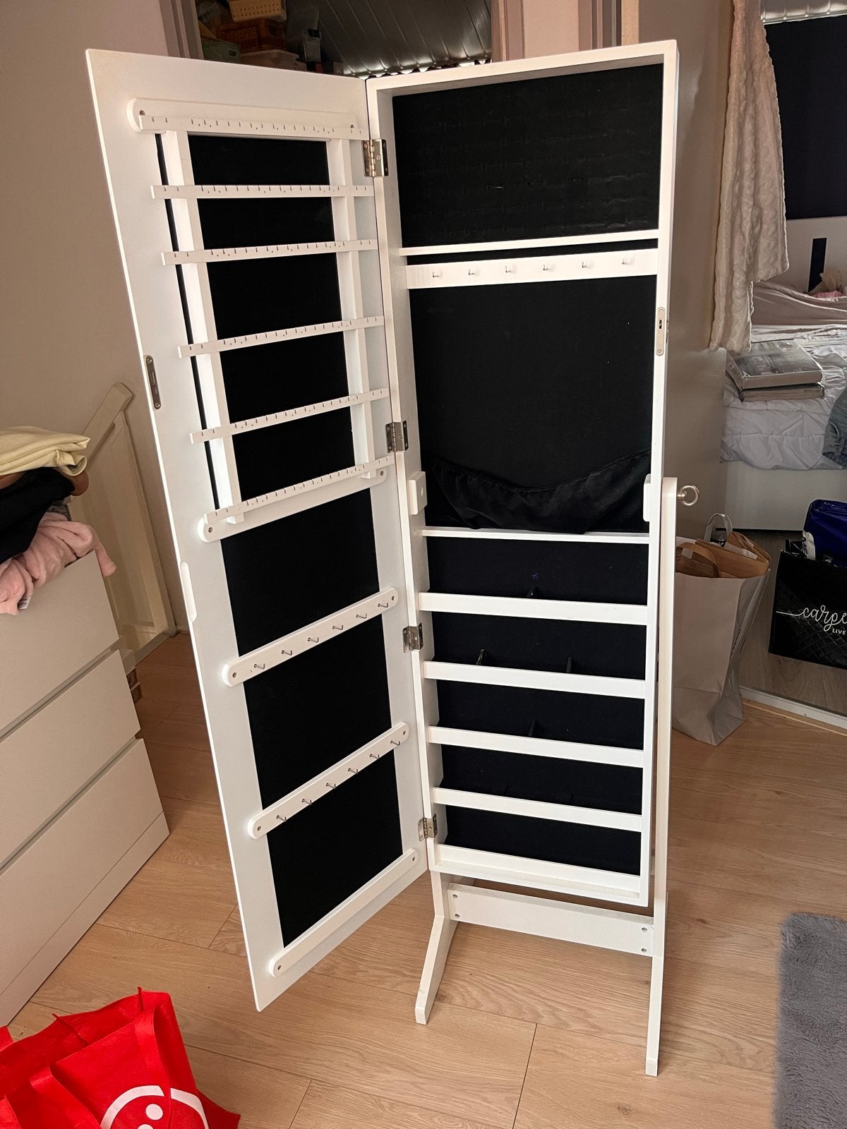 Witte spiegel sieradenkast met opbergruimte, Ophalen, Minder dan 50 cm, Gebruikt, 150 tot 200 cm