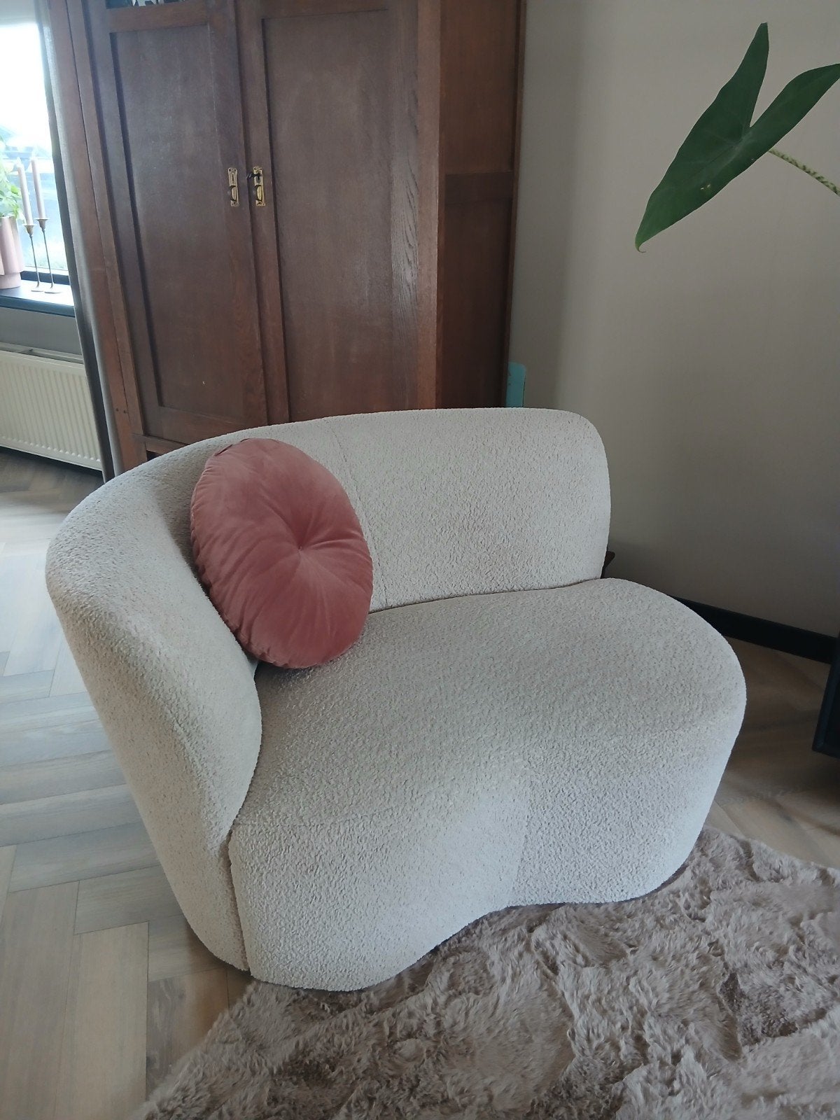 woood fauteuil boucle karwei, Eenpersoons, 75 tot 100 cm, Ophalen of Verzenden, Zo goed als nieuw