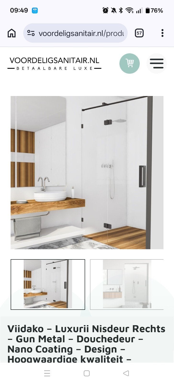 Douchedeur nis 120 gunmetal nieuw staat, Doe-het-zelf en Verbouw, Sanitair, Ophalen, Nieuw, Glas, Douche