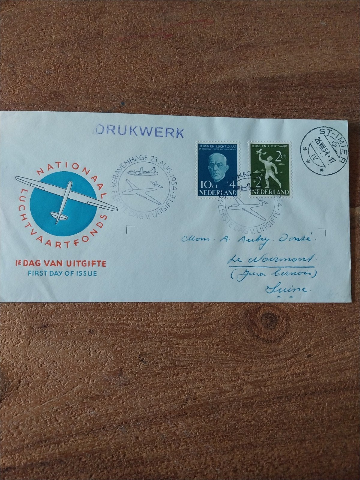 Nederlandse gelopen FDC E18 luchtvaartfonds 1954 CW 40,00., Ophalen of Verzenden, Nederland