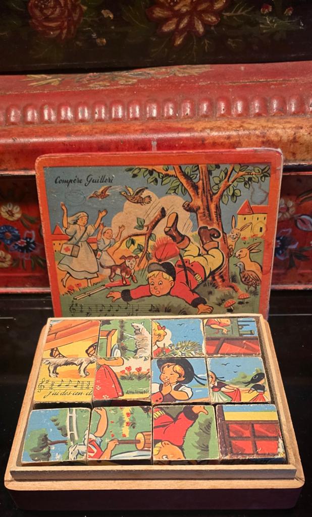 Oude Franse houten blokkendoos puzzel kinderen, Antiek en Kunst, Ophalen of Verzenden